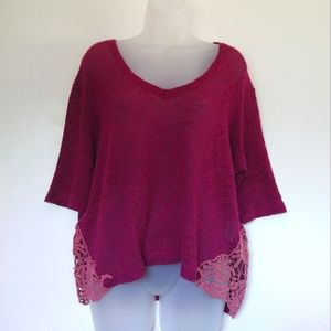 BONGO Sweater XL V Neck Side Lace inserts Women's Plus Berry